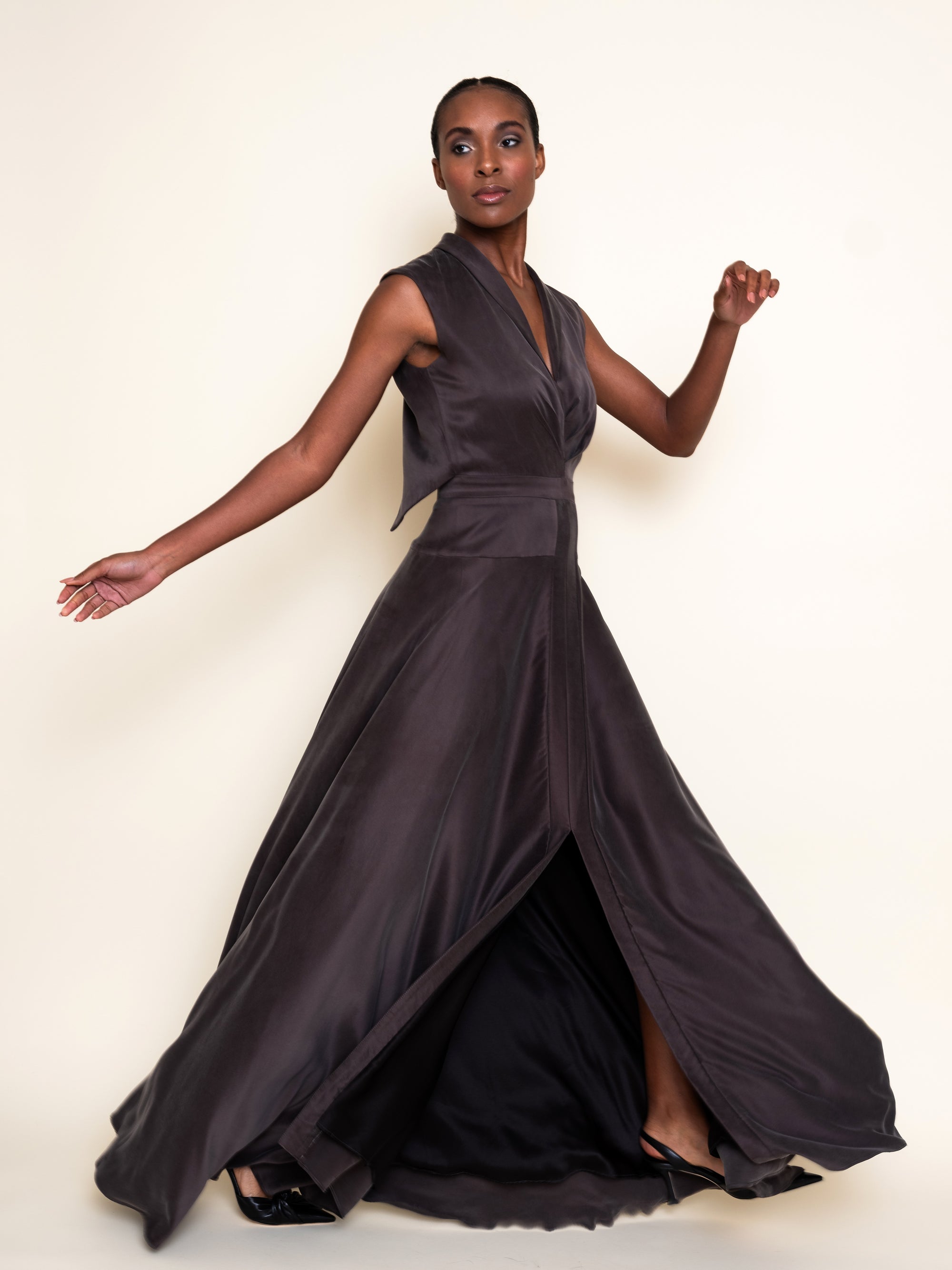 MARGAUX — Open-Back Pleated Gown