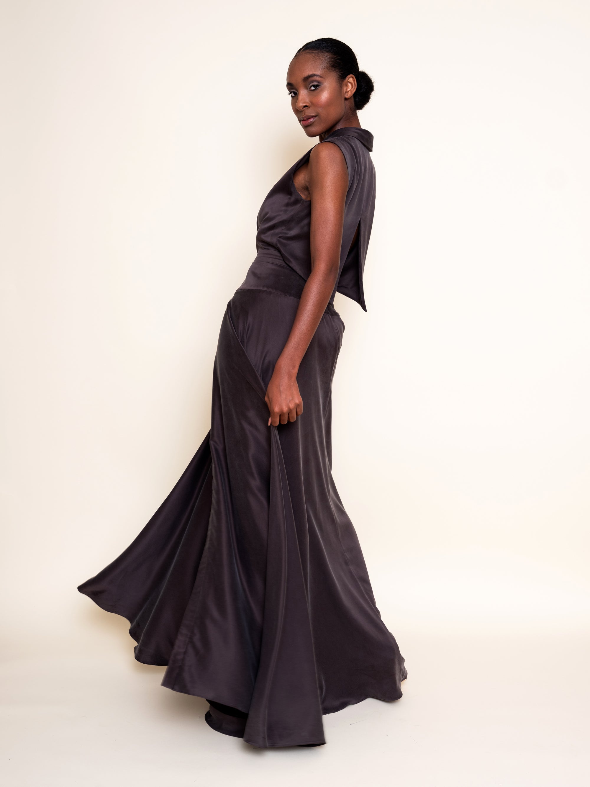 MARGAUX — Open-Back Pleated Gown