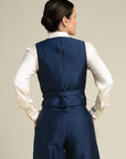 cotton silk vest in deep blue. sophisticated workwear. luxury vest/clothes for work. 